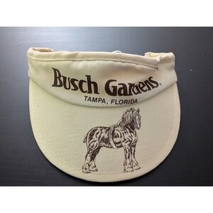 Vintage Busch Gardens Visor Hat 90s Cream Brown Theme Park Horse Logo Tampa